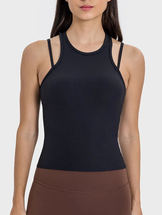Millennia Cutout Round Neck Racerback Active Tank Carauana Store