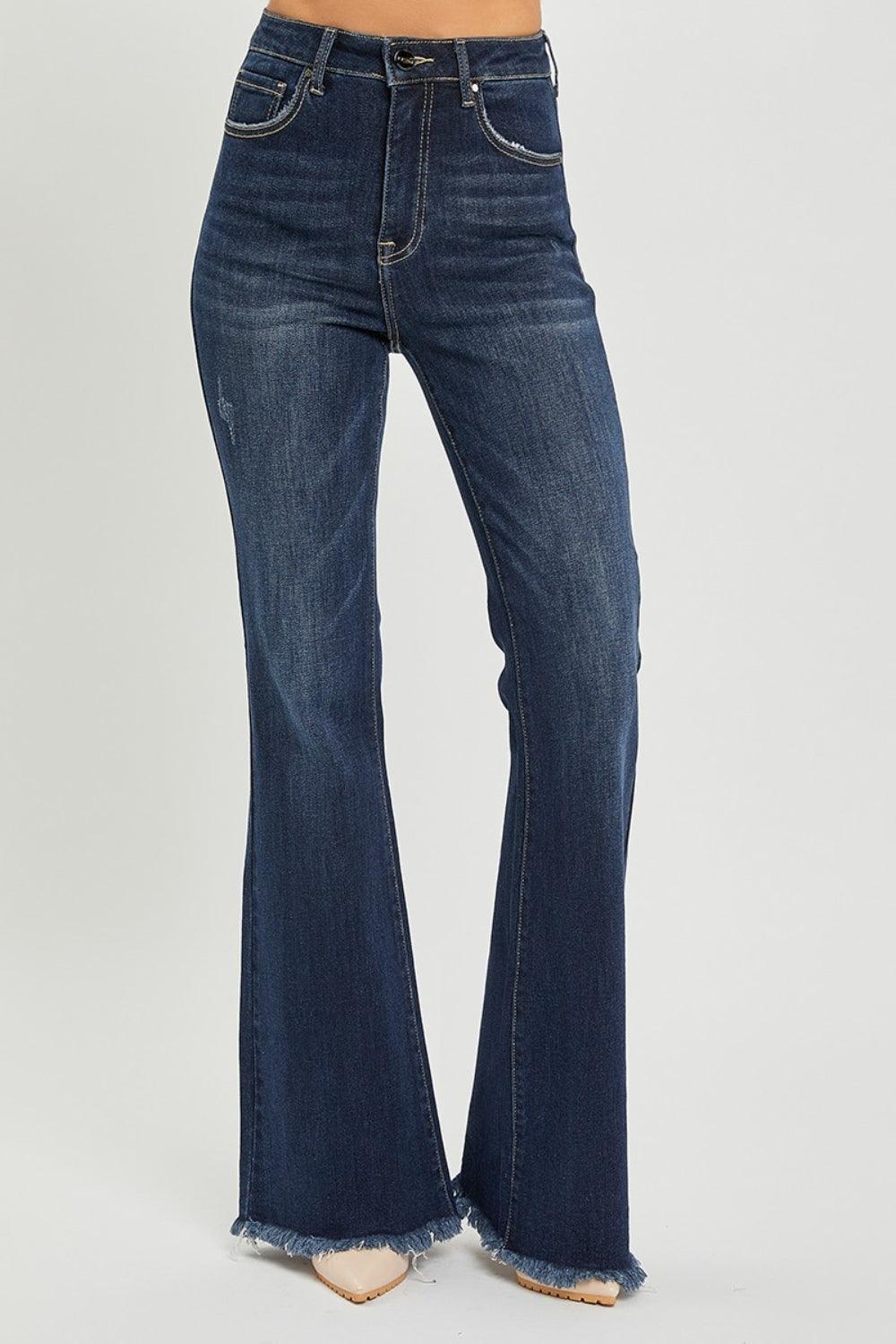 RISEN High Waist Raw Hem Flare Jeans