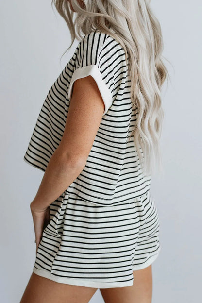 Striped Contrast Top and Shorts Set Carauana Store
