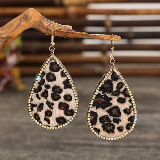 Zircon PU Leopard Teardrop Earrings Carauana Store
