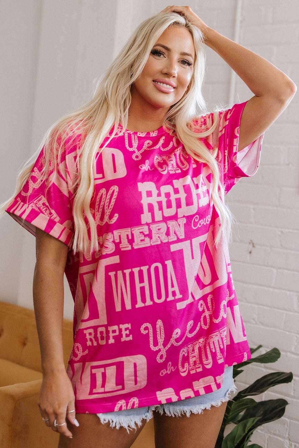 Rose Howdy Cowboy Letter Printed Western Fashion Tee CaRaUaNa Fashion