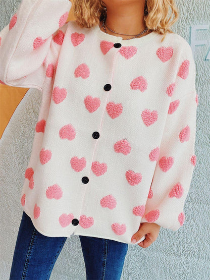 Heart Button Up Long Sleeve Cardigan