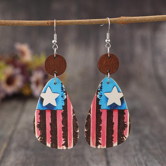 Star & Stripes Wooden Dangle Earrings Carauana Store