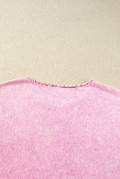 Strawberry Pink Mineral Wash Exposed Seam Drop Shoulder Oversized Tee CaRaUaNa Fashion