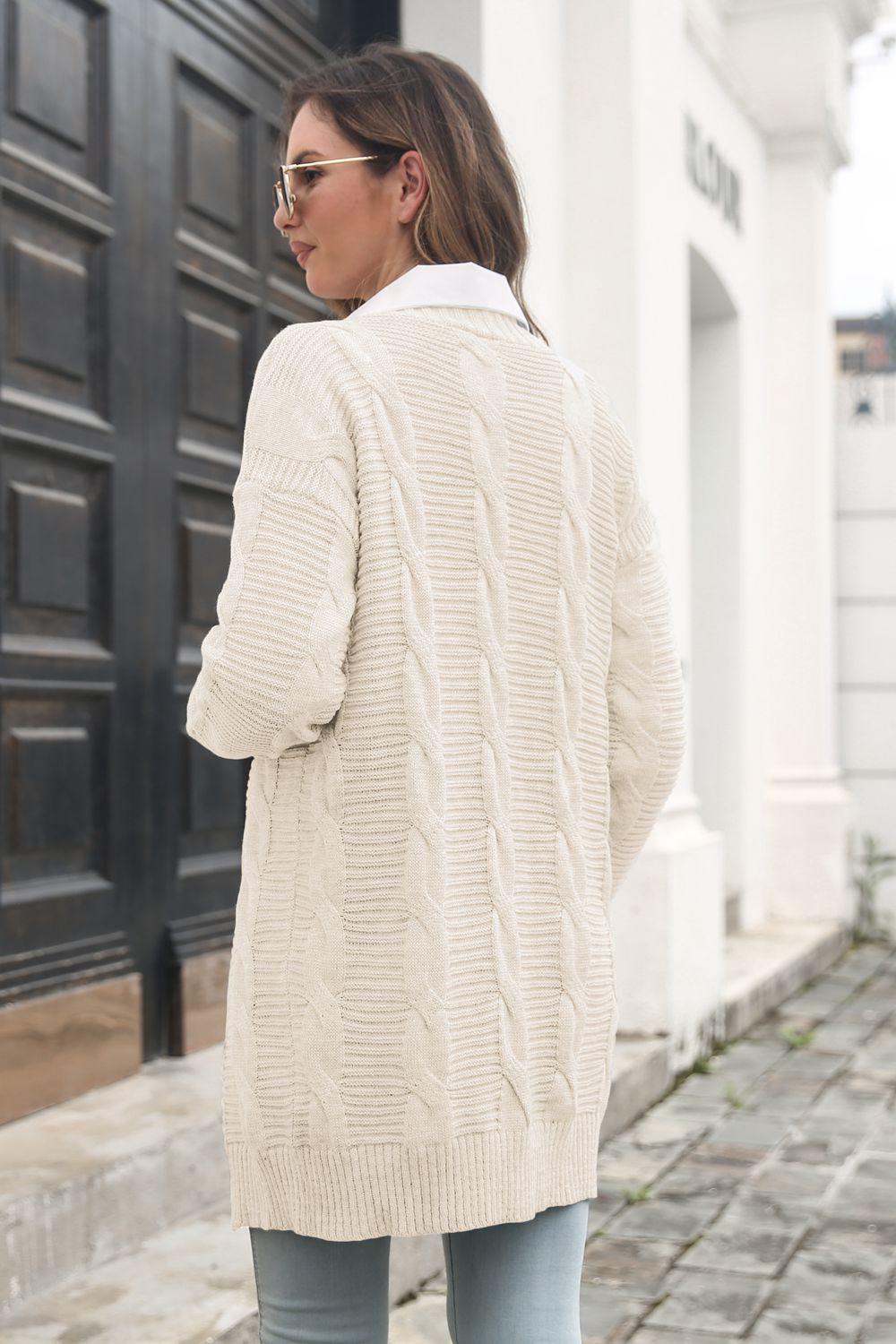 Open Front Cable-Knit Cardigan