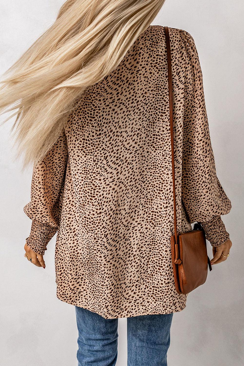 Leopard Print Balloon Sleeve Cardigan