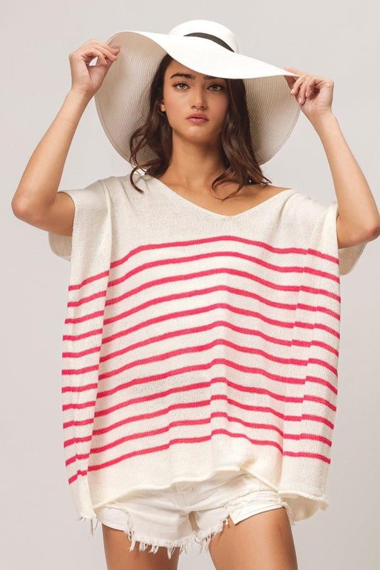 BiBi V Neck Striped Short Sleeve Top