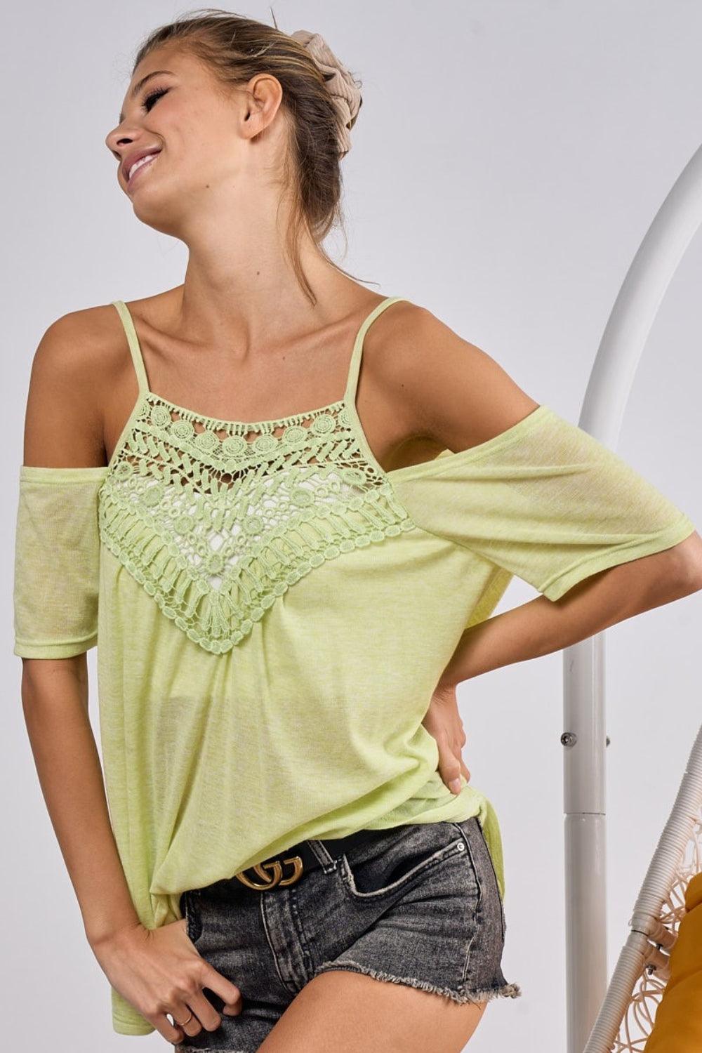 BiBi Front Crochet Lace Adjustable Strap Top Carauana Store