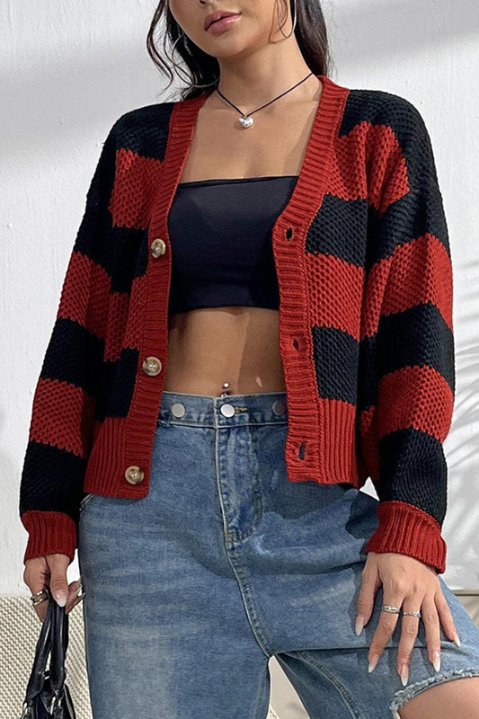 Striped Button Up Dropped Shoulder Cardigan Carauana Store