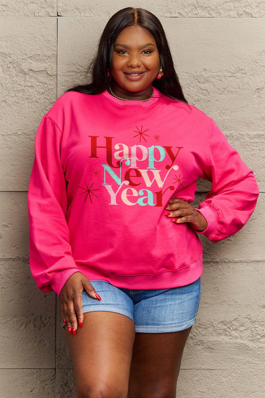 Simply Love Full Size HAPPY NEW YEAR Round Neck Sweatshirt Carauana Store
