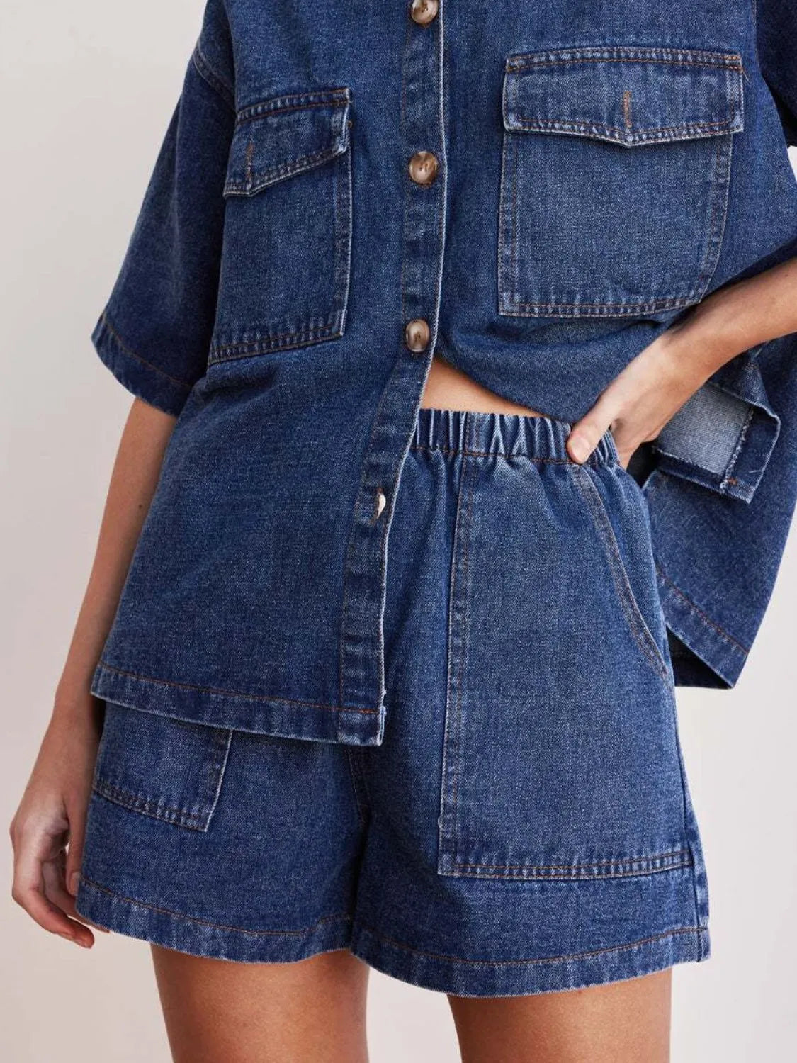 Elastic Waist Denim Shorts