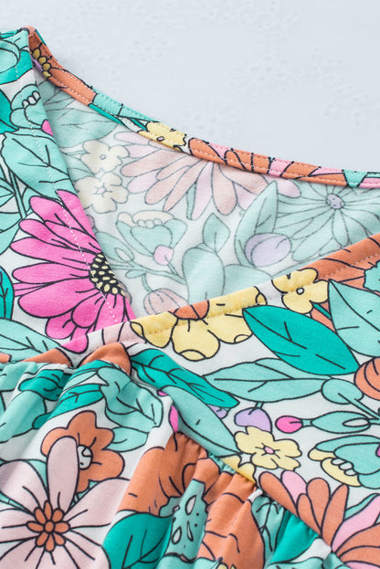 Multicolor Floral Print Short Sleeve Babydoll Blouse