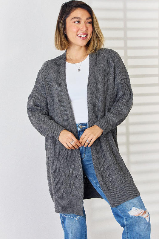 Cable-Knit Open Front Dropped Shoulder Cardigan Carauana Store