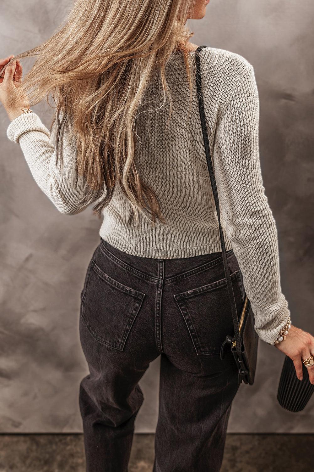 V-Neck Long Sleeve Cropped Cardigan