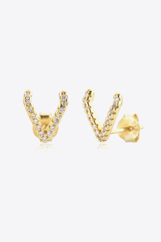 Zircon Letter V Stud Earrings