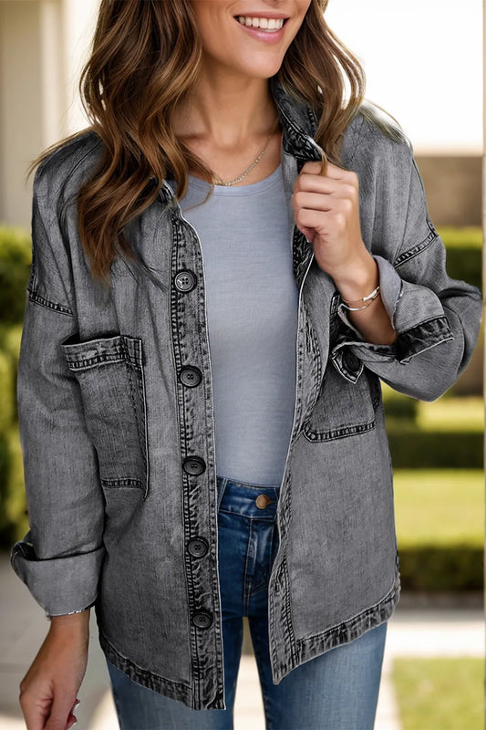 Button Up Long Sleeve Denim Jacket Carauana Store