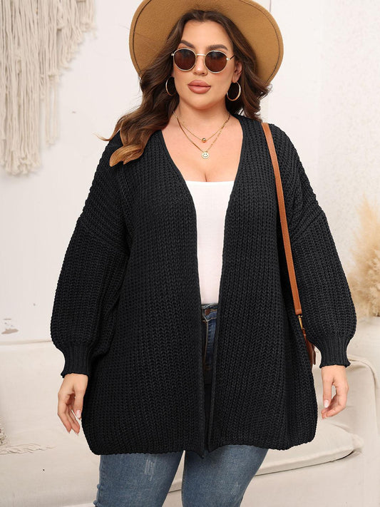 Plus Size Open Front Dropped Shoulder Knit Cardigan Carauana Store
