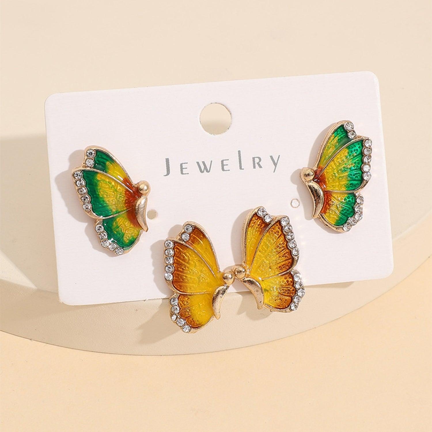 2 Piece Rhinestone Alloy Butterfly Stud Earrings