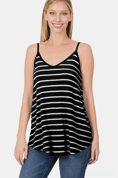 Zenana Striped V-Neck Curved Hem Cami