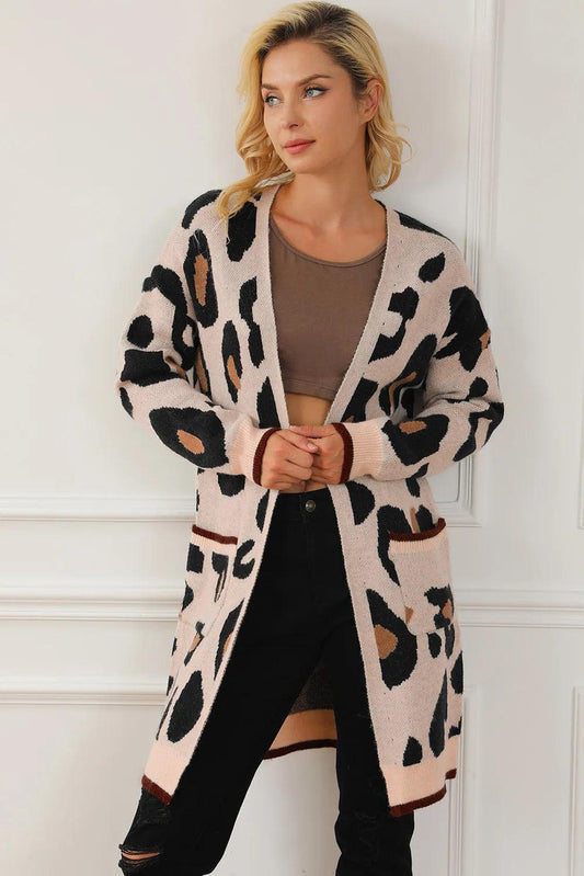 Leopard Open Front Long Sleeve Cardigan Carauana Store