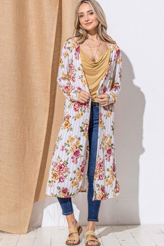 And The Why Floral Kimono Open Front Longline Cardigan Carauana Store
