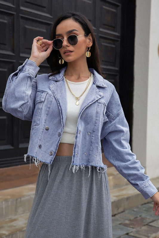 Lapel Collar Long Sleeve Denim Jacket Carauana Store