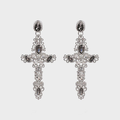 Rhinestone Alloy Cross Earrings