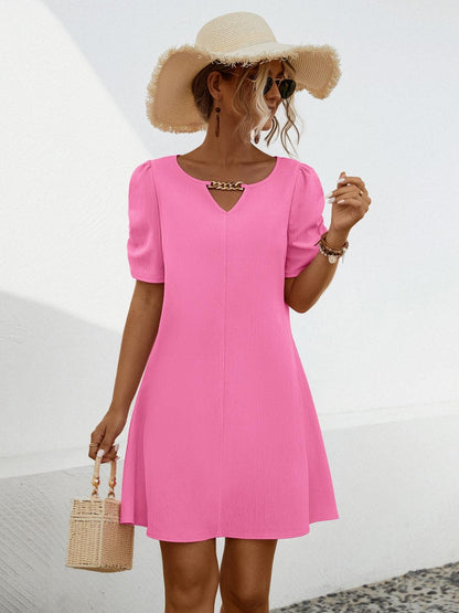 Chain Notched Short Sleeve Dress