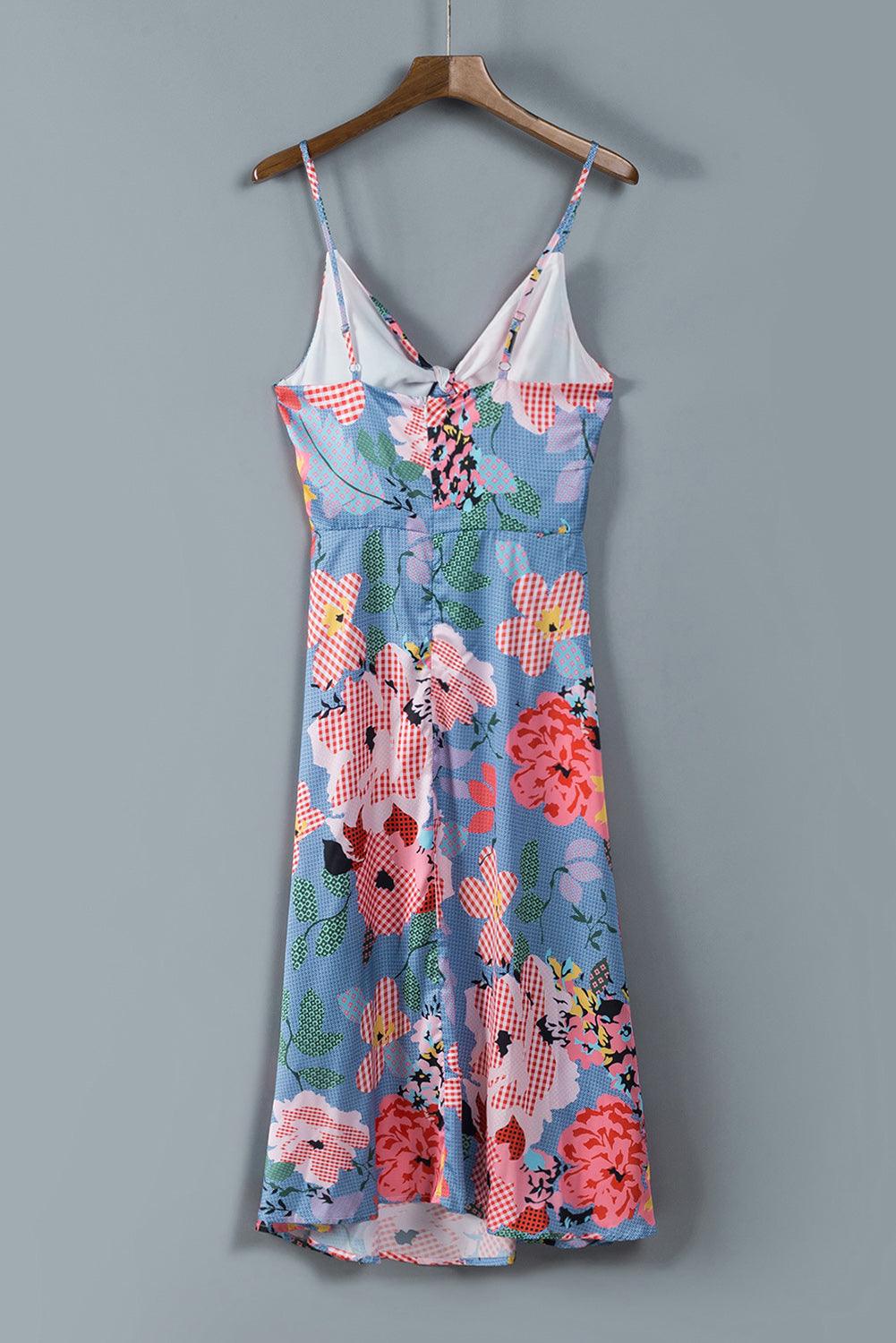 Floral Tied Cutout Split Spaghetti Strap Dress