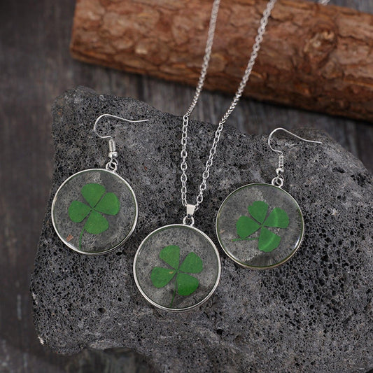Lucky Clover Alloy Acrylic Earrings and Necklace Jewelry Set Carauana Store