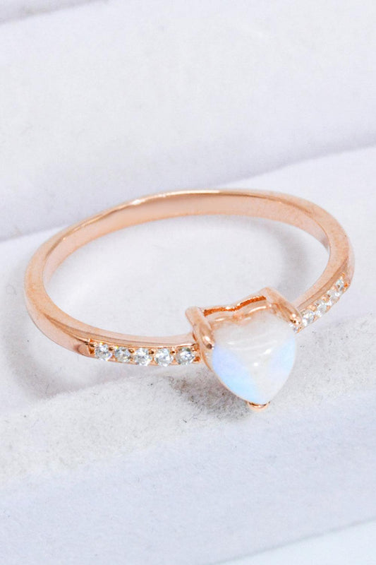 Natural Moonstone Heart 18K Rose Gold-Plated Ring Carauana Store