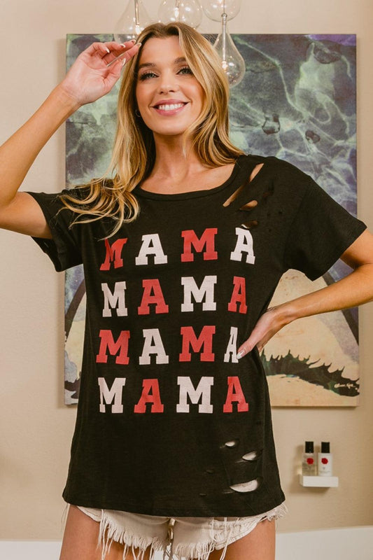 BiBi MAMA Graphic Distressed Short Sleeve T-Shirt Carauana Store