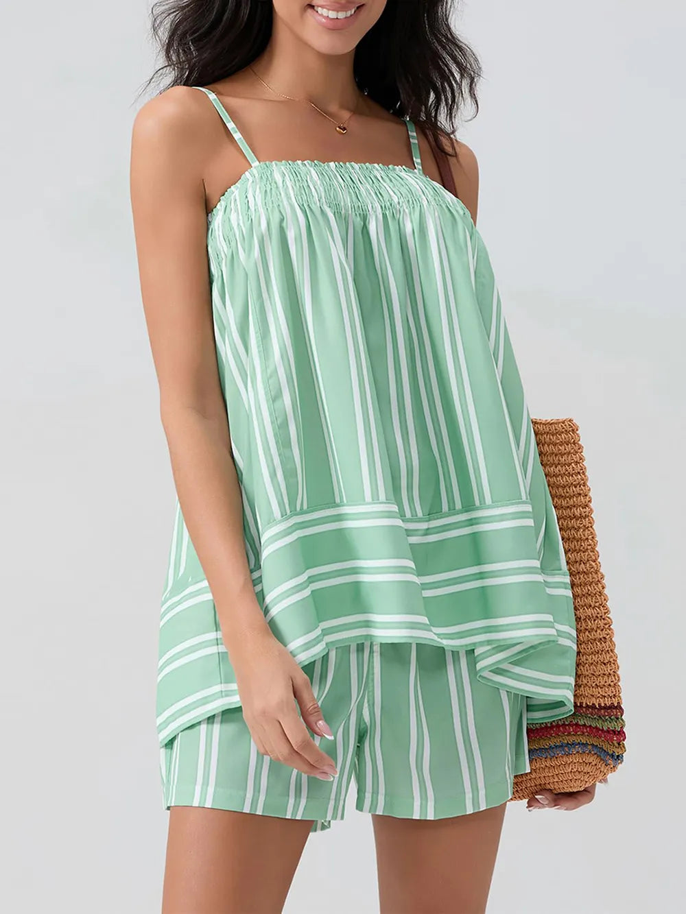 Smocked Square Neck Cami and Shorts Set