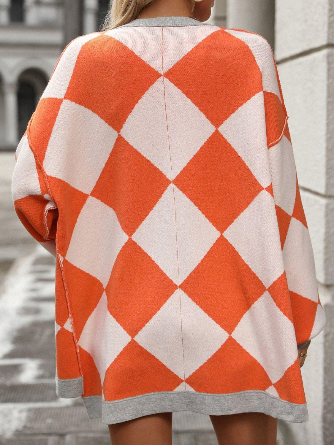 Checkered Dropped Shoulder Long Sleeve Cardigan