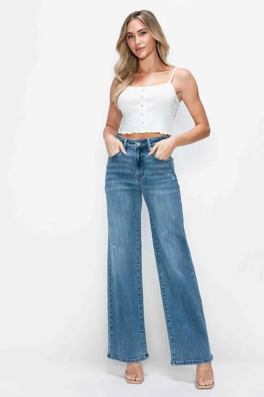 bytos Full Size High Rise Wide Leg Jeans with Pockets Carauana Store