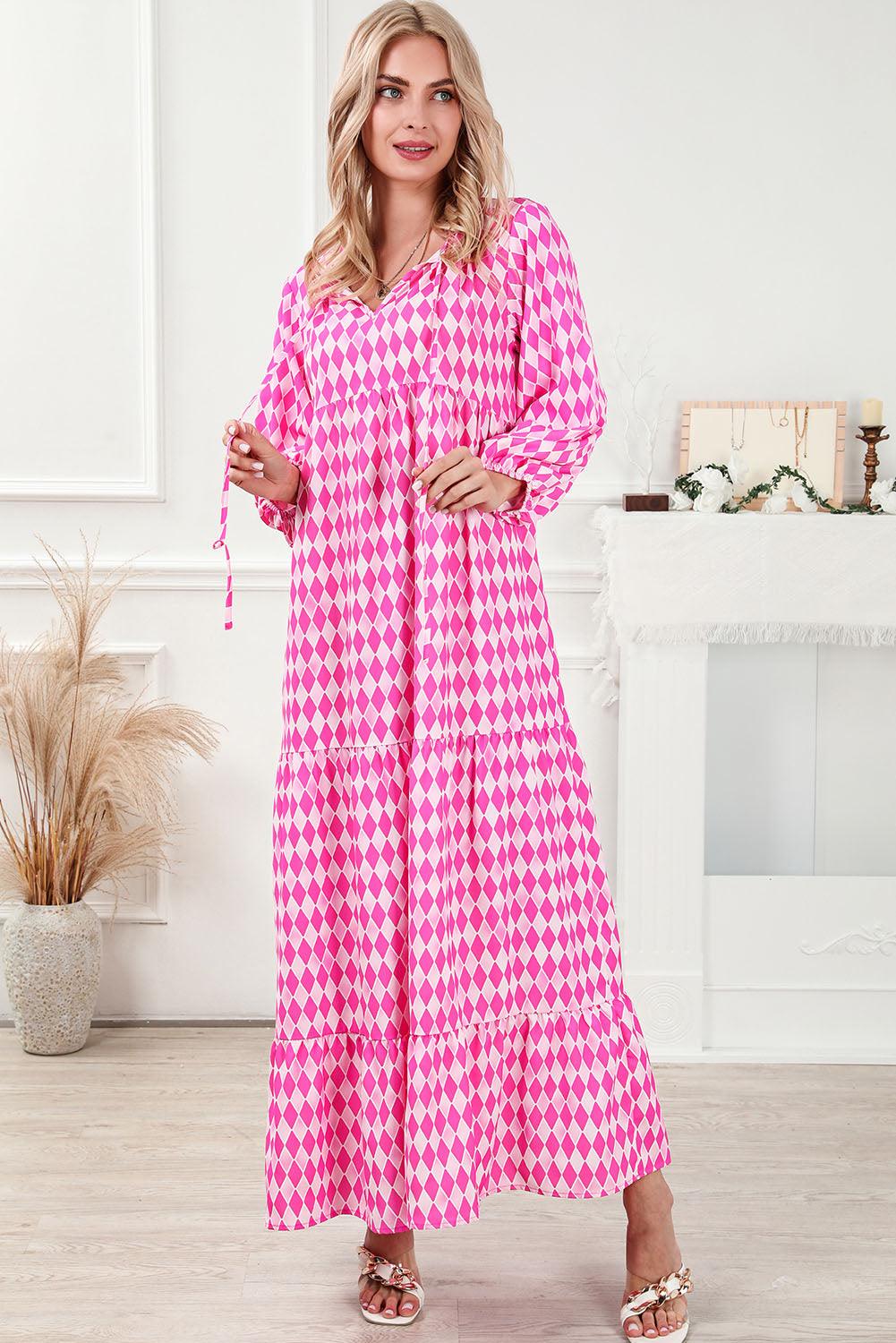 Printed Tie Neck Maxi Dress