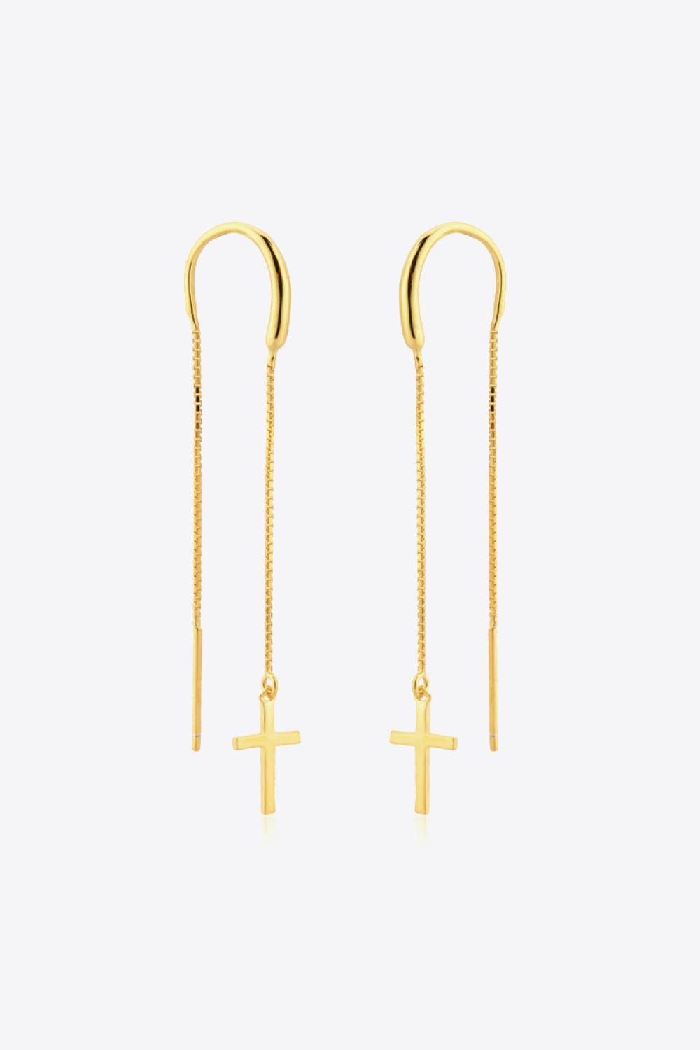 925 Sterling Silver Cross Threader Earrings