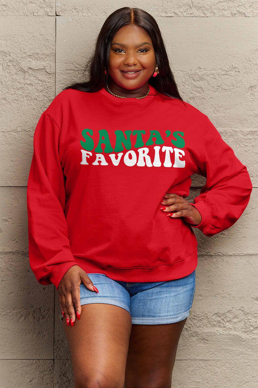 Simply Love Full Size SANTA'S FAVORITE Round Neck Sweatshirt Carauana Store