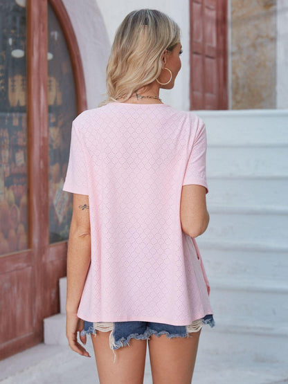 Eyelet Open Front Short Sleeve Cover Up