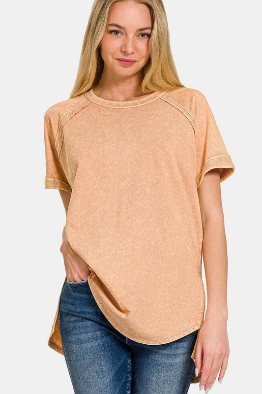 Zenana Heathered Round Neck Short Sleeve Top Carauana Store