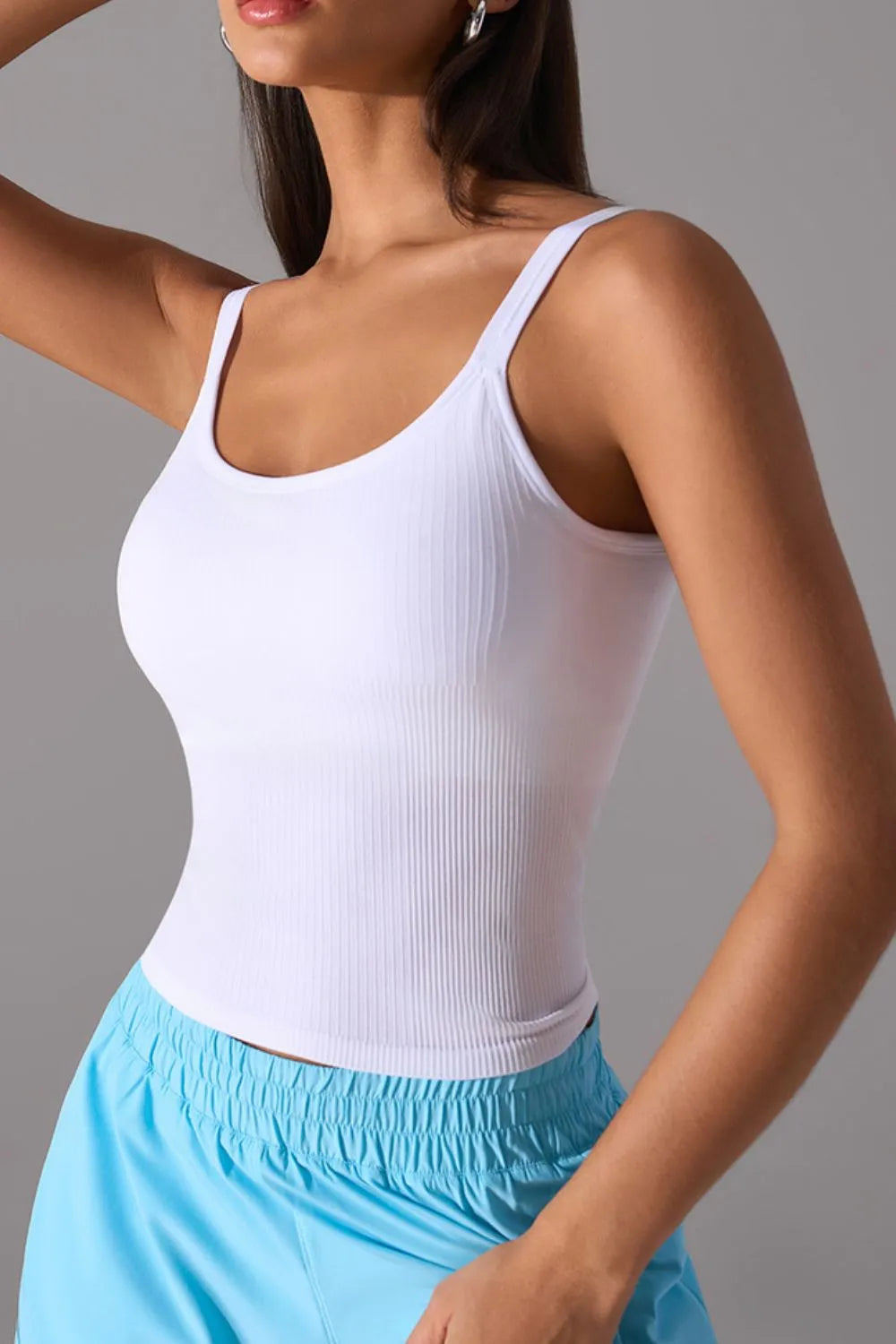 Scoop Neck Active Tank with Detachable Chest Pads CaRaUaNa Fashion