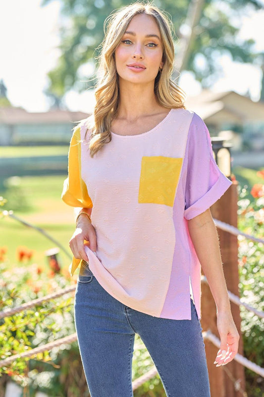 Hailey & Co Full Size Color Block Short Sleeve Top Carauana Store