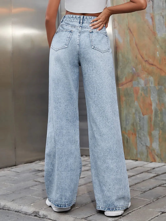Distressed Wide Leg Jeans with Pockets Carauana Store