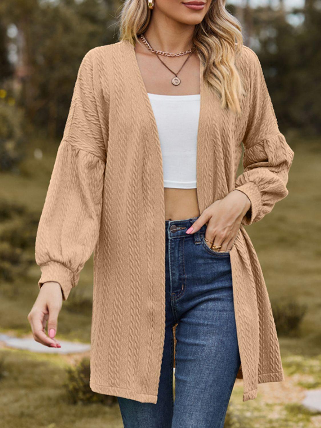 Textured Open Front Dropped Shoulder Cardigan