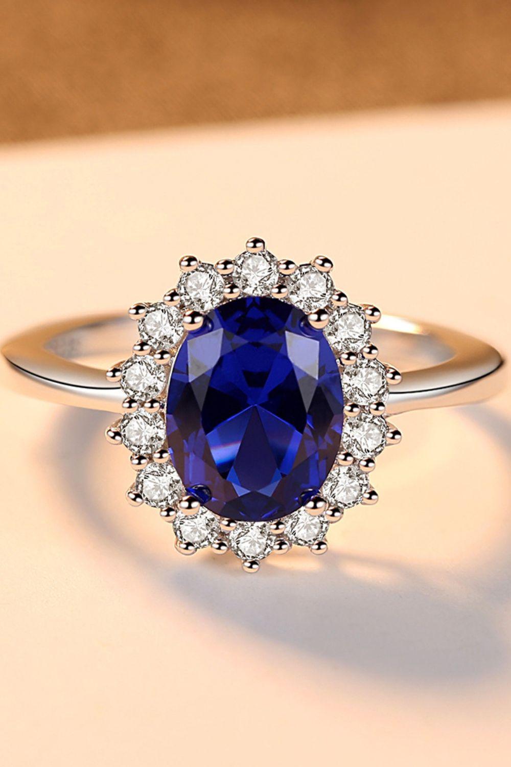 Synthetic Sapphire 925 Sterling Silver Ring