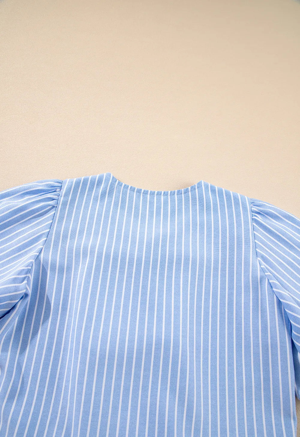 Striped Bowknot Detail Puff Sleeve Top and Shorts Set Carauana Store