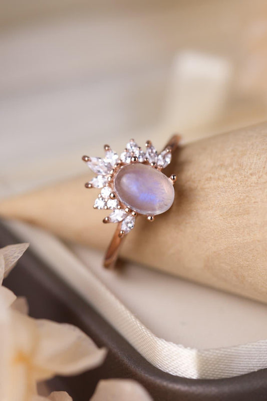 High Quality Natural Moonstone 18K Rose Gold-Plated 925 Sterling Silver Ring Carauana Store
