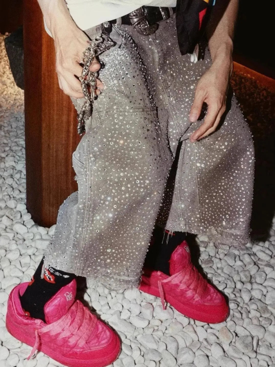 Men's Rhinestone Shorts with Pockets CaRaUaNa Fashion