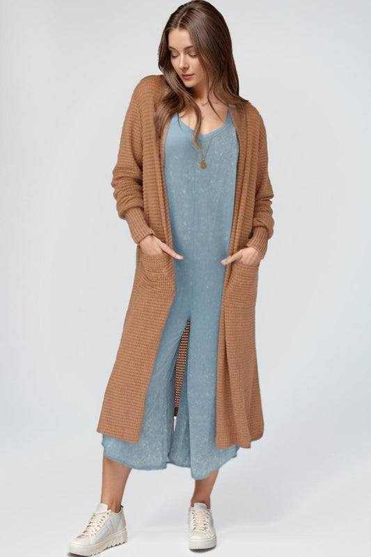 Open Front Long Sleeve Longline Slit Cardigan Carauana Store