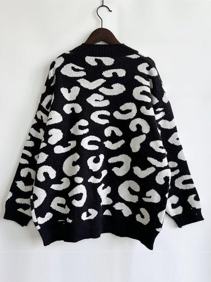 Leopard Button Front Cardigan with Pockets